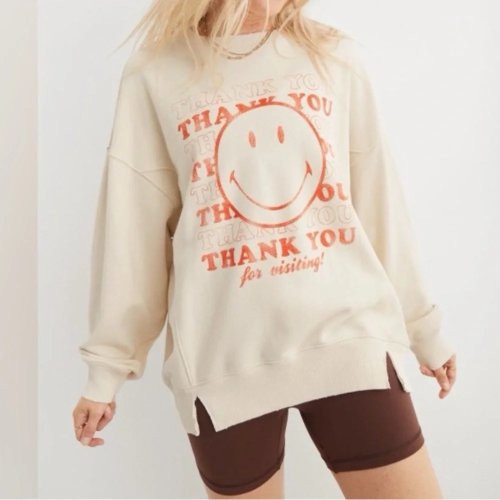Aerie Oversized Cream and Orange Long Sleeve Hoodie - PRELOVED - Picture 1 of 11